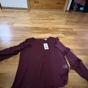 Chic Plum Ruffle Sleeve Blouse
